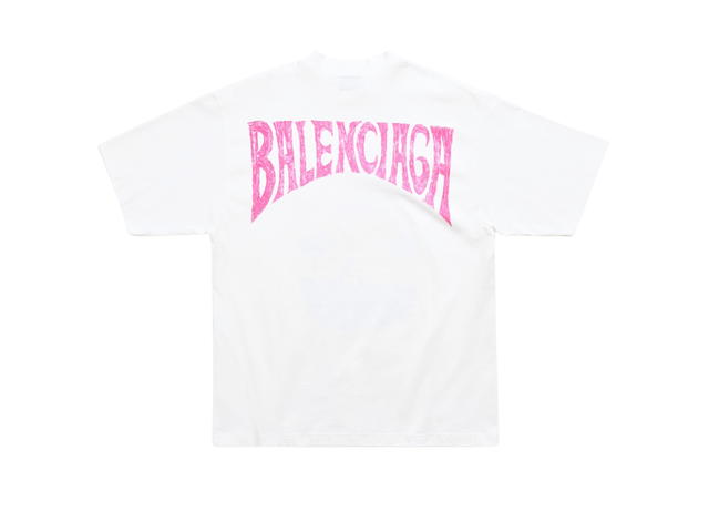 Balenciaga Balenciaga Paris Tropical T-Shirt Medium Fit In White and Pink Vintage Jersey - view 2