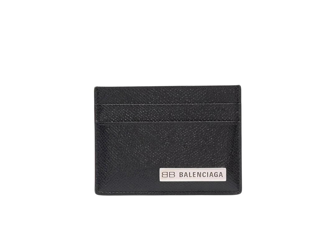 Balenciaga Balenciaga Plate Cardholder In Black Calfskin Leather With Silver-Tone Hardware