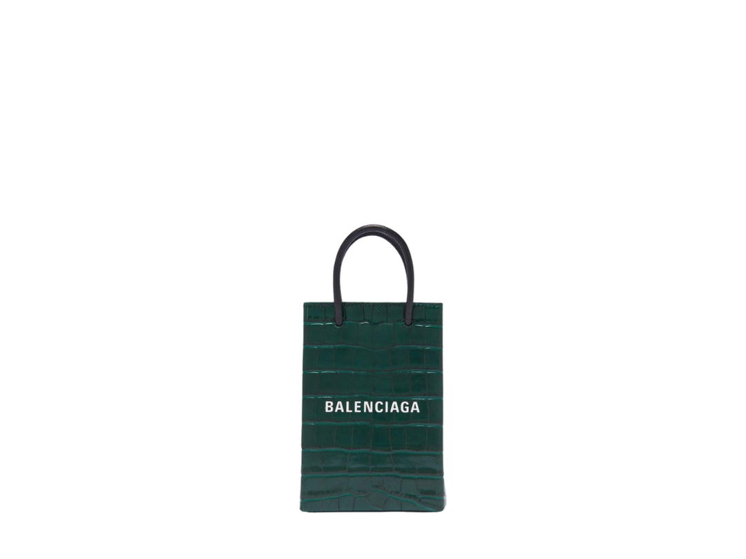Balenciaga Balenciaga Shopping Phone Case In Croc-Embossed Leather Green