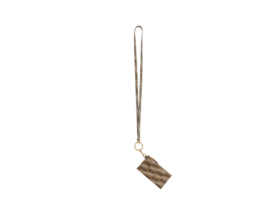 Balenciaga Balenciaga Signature Card Case On Keychain In BB Monogram Coated Canvas With Silver Printed Allover Logo Beige