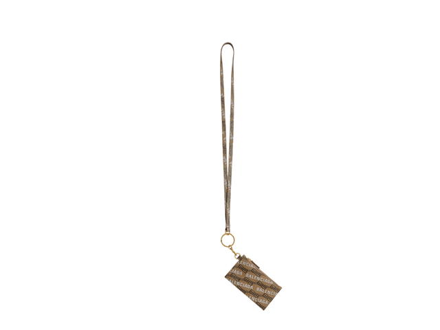 Balenciaga Balenciaga Signature Card Case On Keychain In BB Monogram Coated Canvas With Silver Printed Allover Logo Beige - view 1