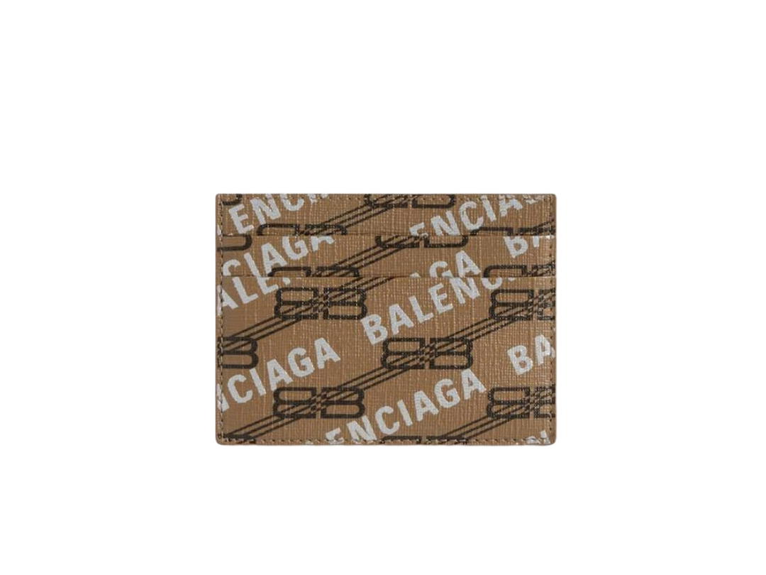 Balenciaga Balenciaga Signature Card Holder In BB Monogram Coated Canvas And Allover Logo Beige