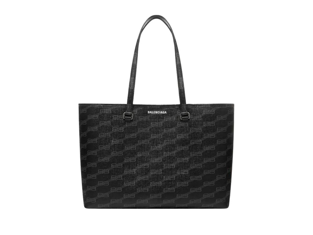 Balenciaga Balenciaga Signature Large East-West Shopper Bag In BB Monogram Coated Canvas With Aged-Silver Hardware Black