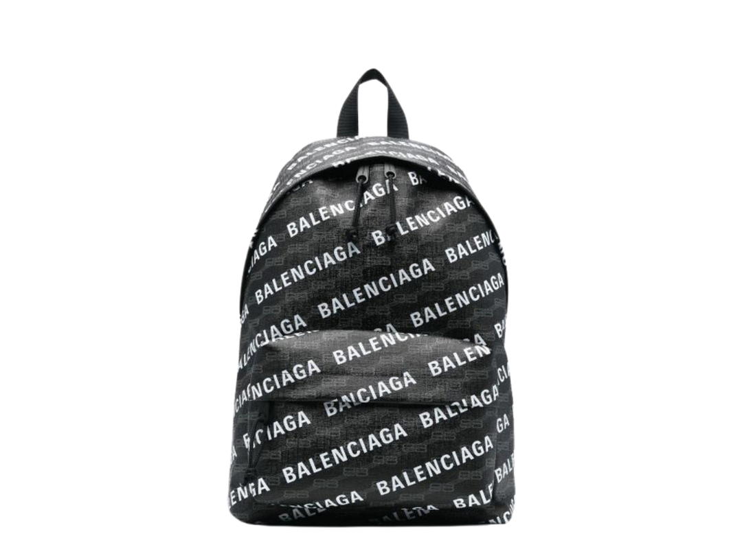 Balenciaga Balenciaga Signature Logo-Print Backpack In Black-White With Gunmetal-Tone