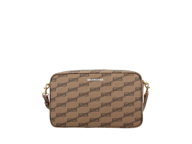 Balenciaga Balenciaga Signature Medium Camera Bag In Beige And Brown BB Monogram Coated Canvas With Aged-Gold Hardware - view 1