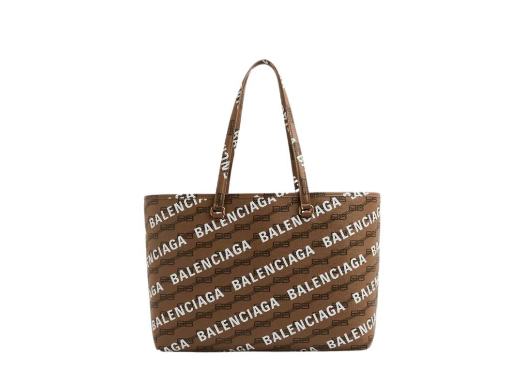 Balenciaga Balenciaga Signature Medium East-West Shopper Tote Bag In Logo And BB Monogram Coated Canvas Beige