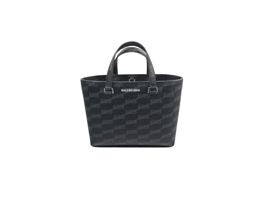 Balenciaga Balenciaga Signature Mini East-West Shopper Tote Bag In BB Monogram Coated Canvas Black