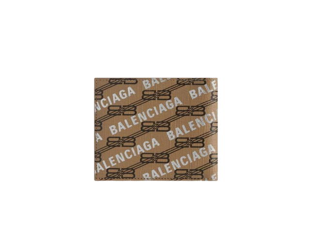 Balenciaga Balenciaga Signature Square Folded Wallet In Monogram Coated Canvas And Allover Logo Beige - view 3