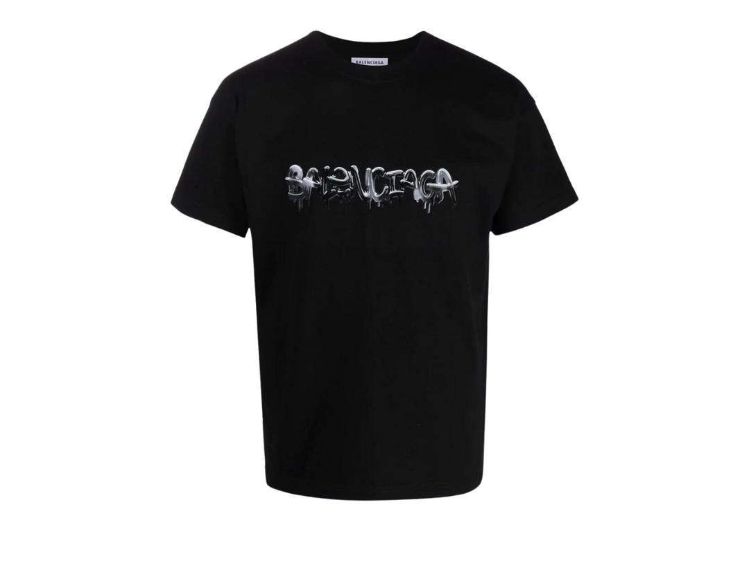 Balenciaga Balenciaga Slime Logo Printed Crew Neck T-Shirt In Cotton Black
