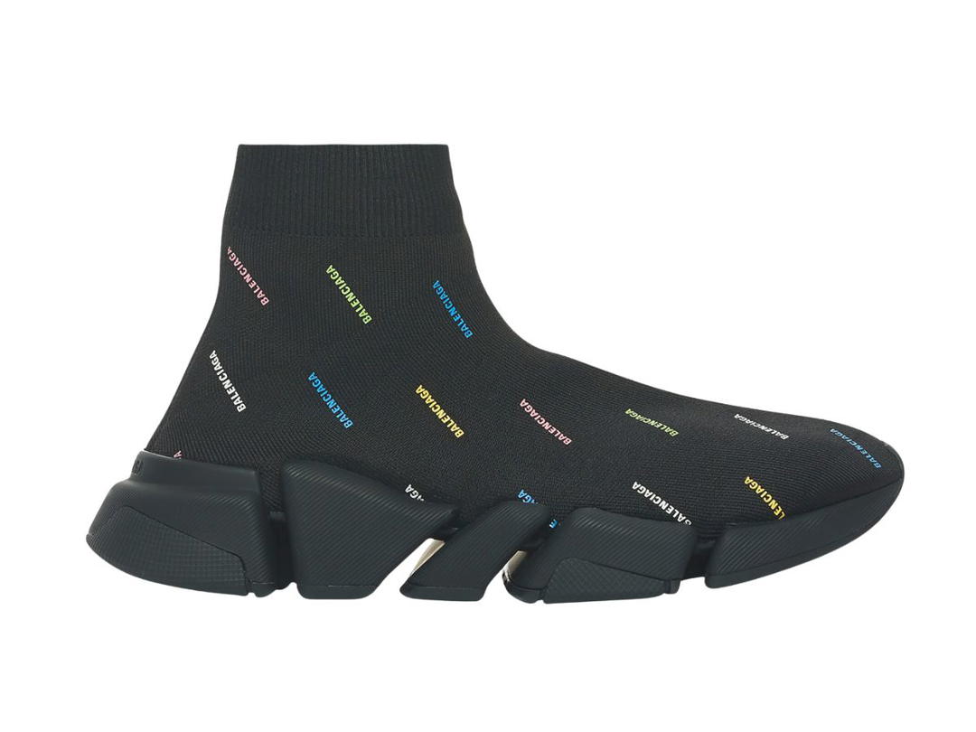 Balenciaga Balenciaga Speed 2.0 AllOver Logo Recycled Knit Black Multicolor