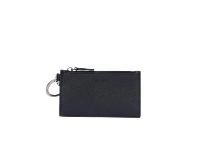 Balenciaga Balenciaga Strap Card Holder In Grained Leather-Embossed With Silver Metal Hardware Black - view 1