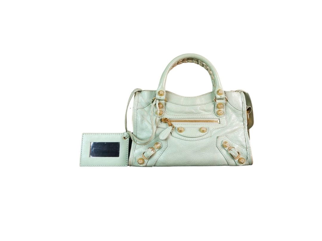 Balenciaga BALENCIAGA Vert Jade Lambskin Leather Giant 12 Gold Mini City Bag
