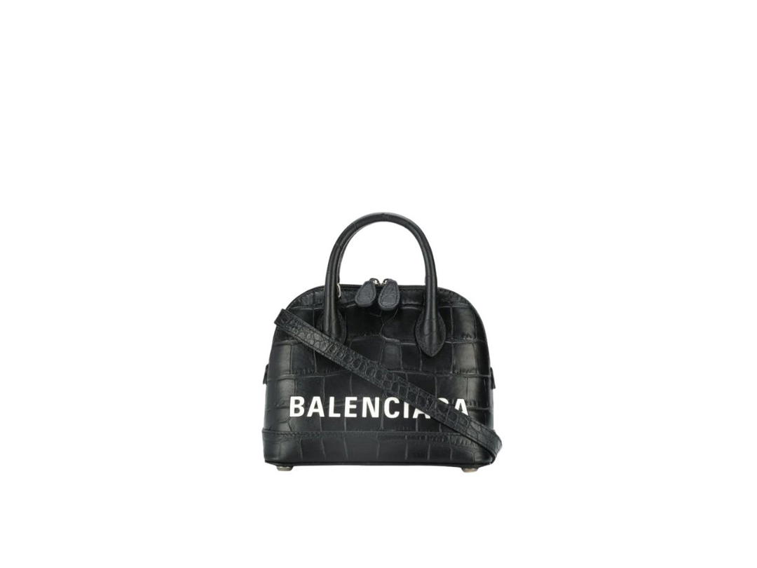 Balenciaga Balenciaga Ville XXS Handbag In Crocodile Embossed Black White