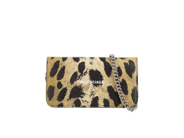Balenciaga Balenciaga Wallet On Chain In Animal Print Brown Leather With Silver-Tone Hardware - view 1