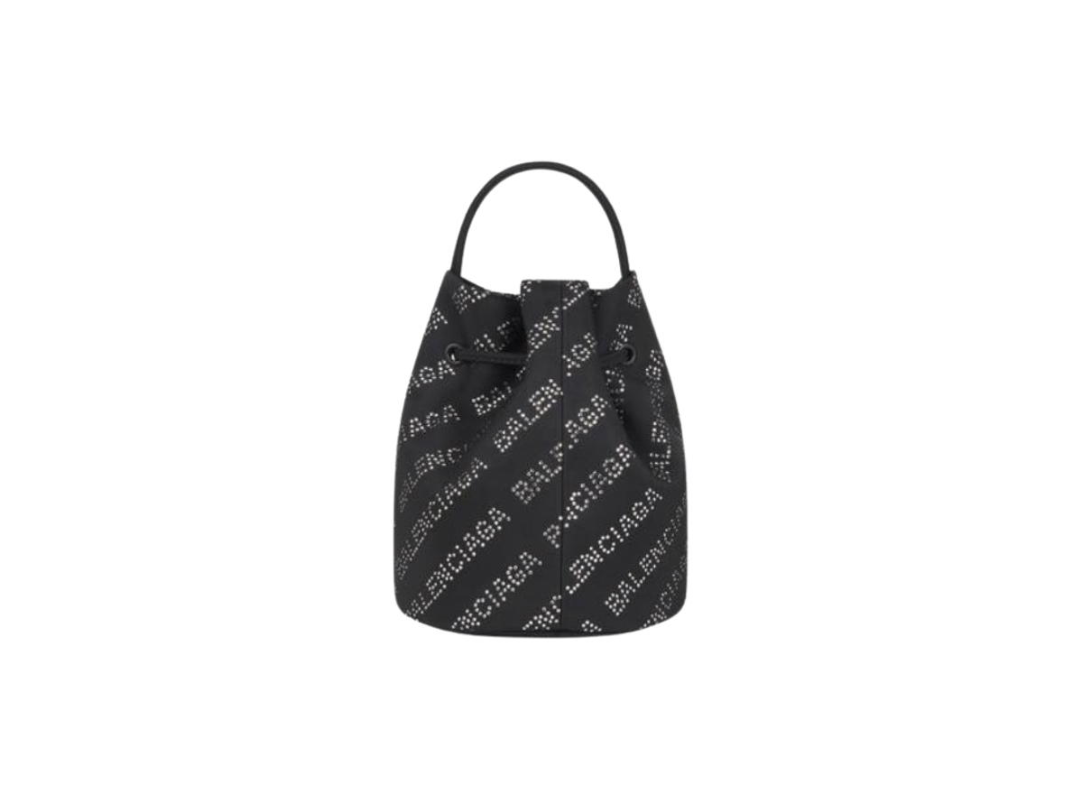 Balenciaga Balenciaga Wheel Drawstring Bucket Bag XS In Recycled Nylon-Crystal Lettering Black