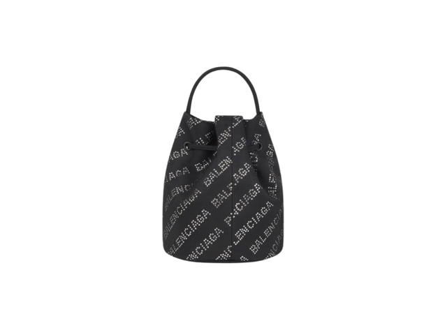 Balenciaga Balenciaga Wheel Drawstring Bucket Bag XS In Recycled Nylon-Crystal Lettering Black - view 1