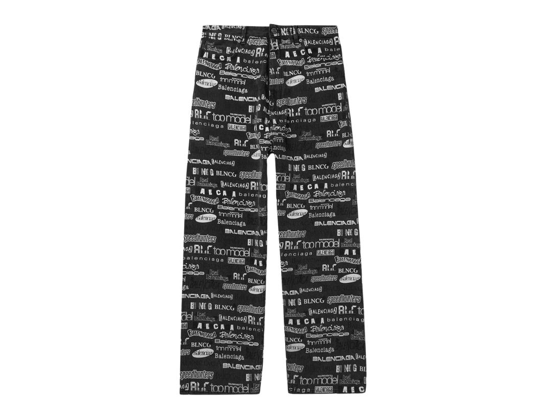 Balenciaga Balenciaga Wide-Leg Logo-Print Denim Jeans Black