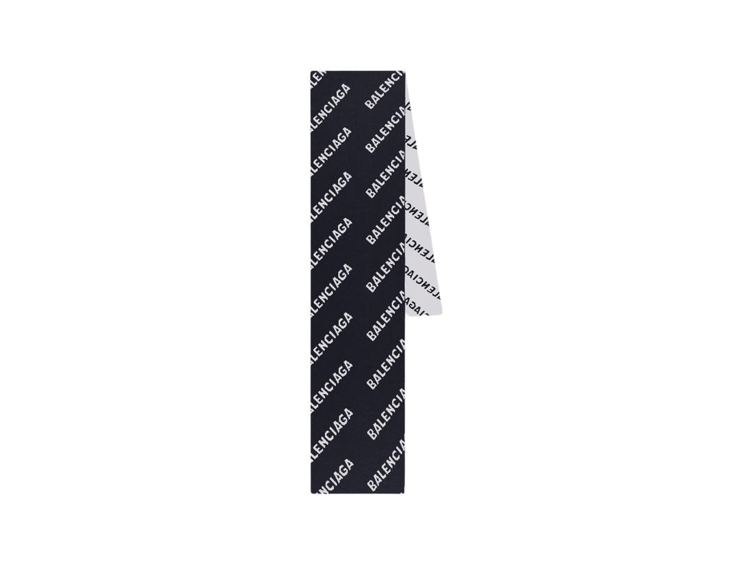 Balenciaga Balenciaga Women's Allover Logo Scarf In Black and White Wool Knit