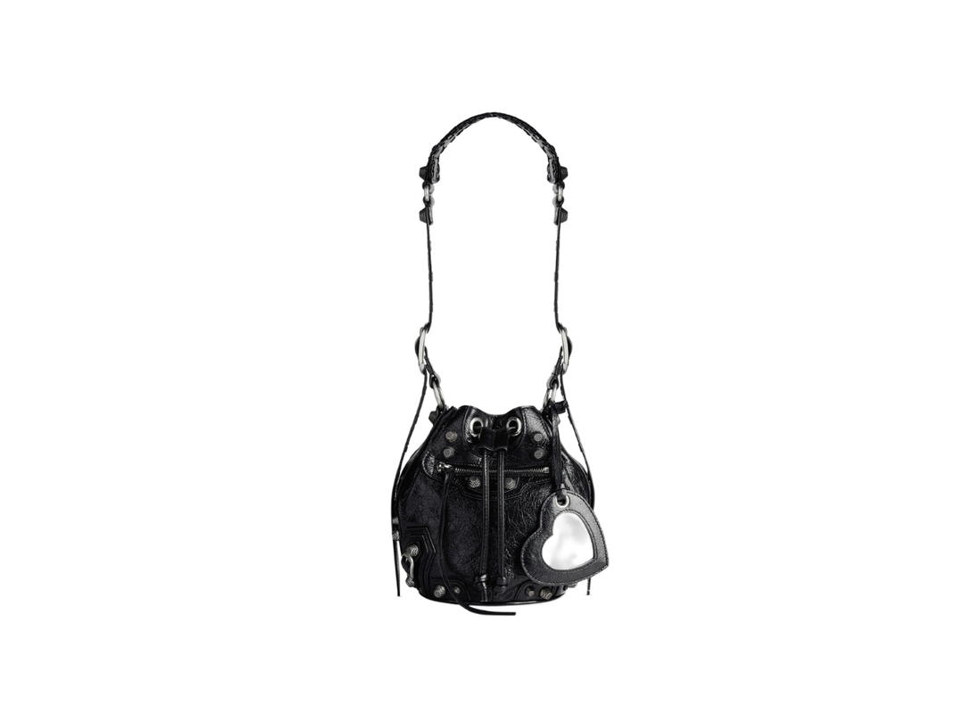 Balenciaga Balenciaga Women's Le Cagole Xs Bucket Bag In Black Arena Lambskin With Aged-Silver Hardware