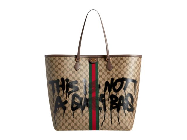 Balenciaga Balenciaga x Gucci Hacker Graffiti Large Tote Bag in Coated Canvas in Beige - view 1