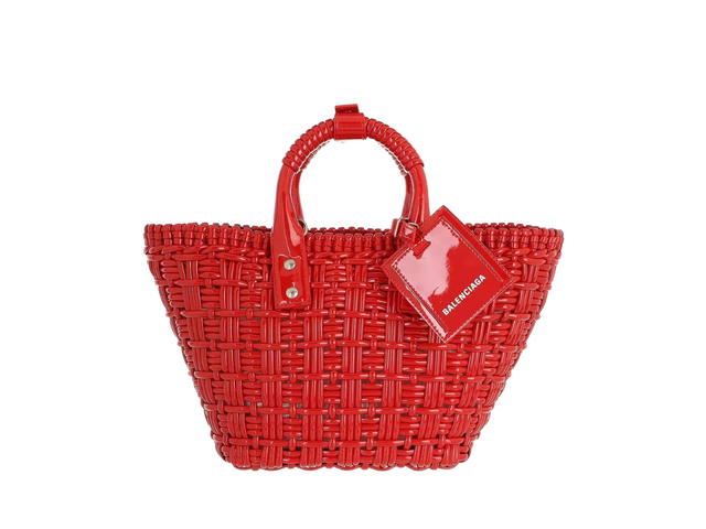 Balenciaga Balenciaga XS Bistro Basket Strap Tote Bag In Weaved Plastic With Silver Hardware Fire Red - view 1