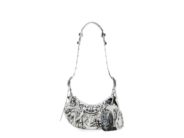Balenciaga Balenciaga XS Le Cagole Shoulder Bag In Graffiti Printed Arena Lambskin With Aged-Silver Hardware White And Black - view 1