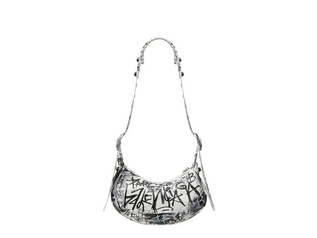 Balenciaga Balenciaga XS Le Cagole Shoulder Bag In Graffiti Printed Arena Lambskin With Aged-Silver Hardware White And Black - view 2