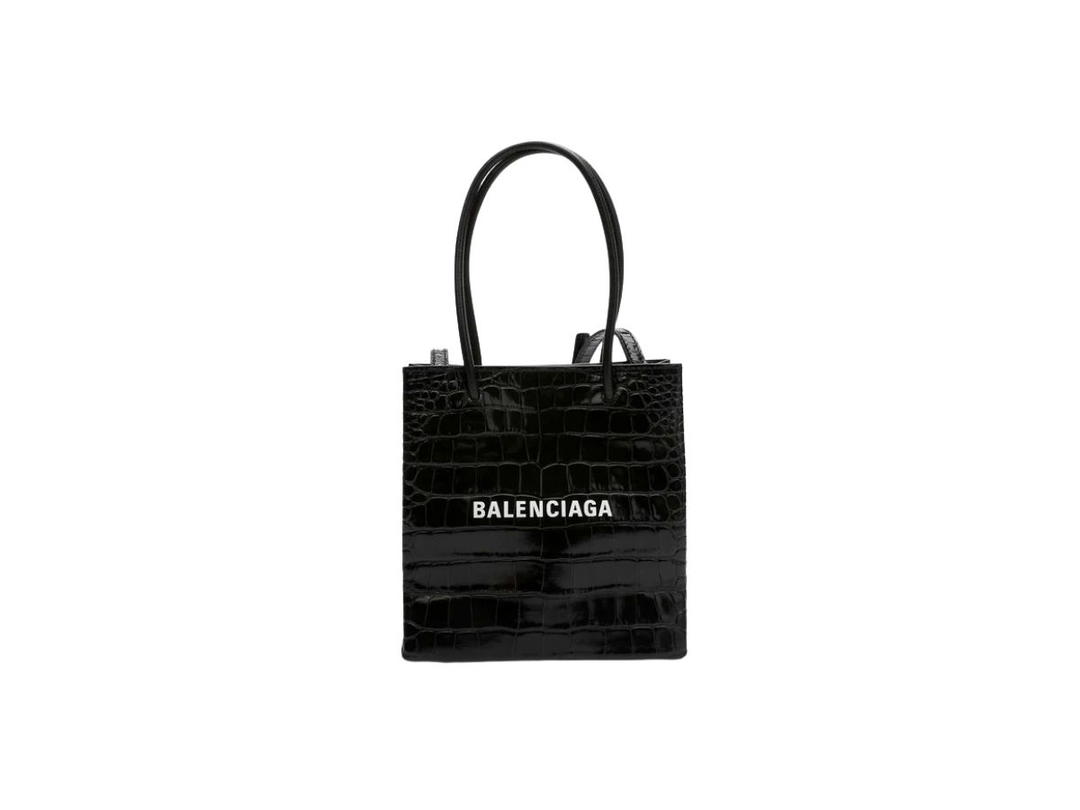 Balenciaga Balenciaga XXS Shopping Tote Crocodile Effect Black