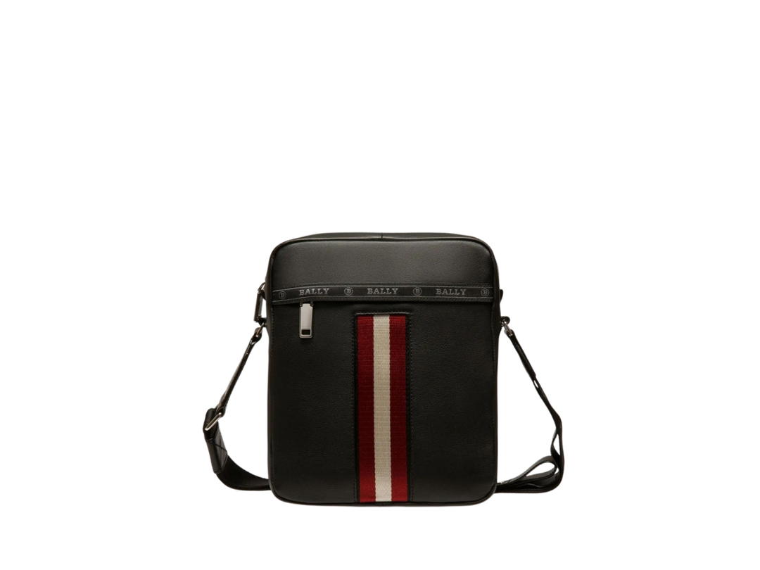 Bally Bally Holm Leather Cross-body Bag In Bovine Leather With Red Stripe Black