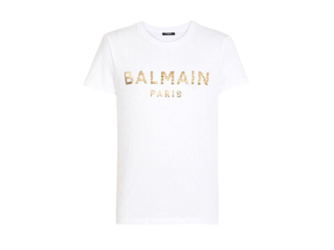 Balmain Balmain Paris Logo Print T-Shirt White Gold