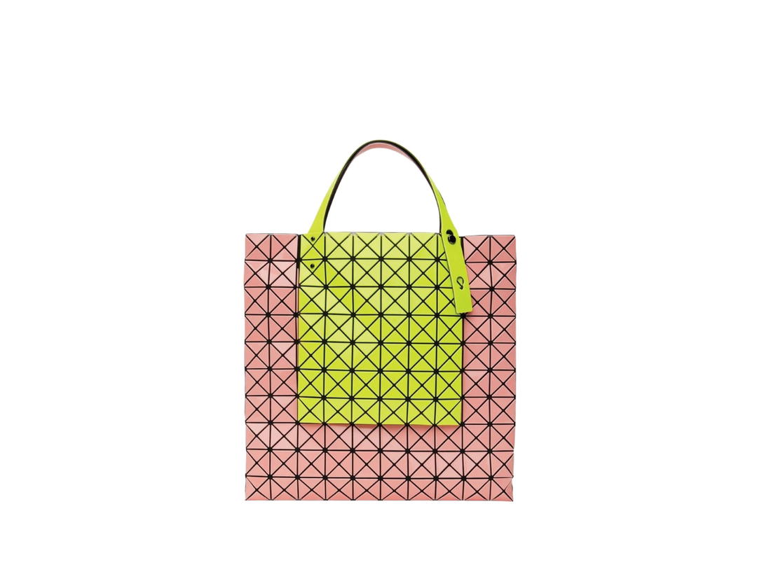 Issey Miyake Bao Bao Issey Miyake Two-Tone Geometric Panelled Tote Bag Coral Yellow Prism Kangaroo