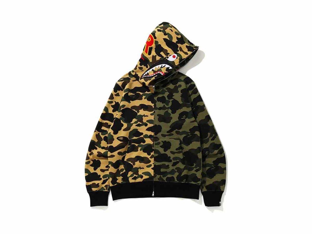 Bape BAPE 1st Camo Half Shark Full Zip Hoodie Green/Yellow