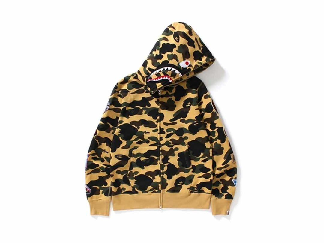 Bape BAPE 1st Camo Multi Logo Shark Full Zip Hoodie Yellow