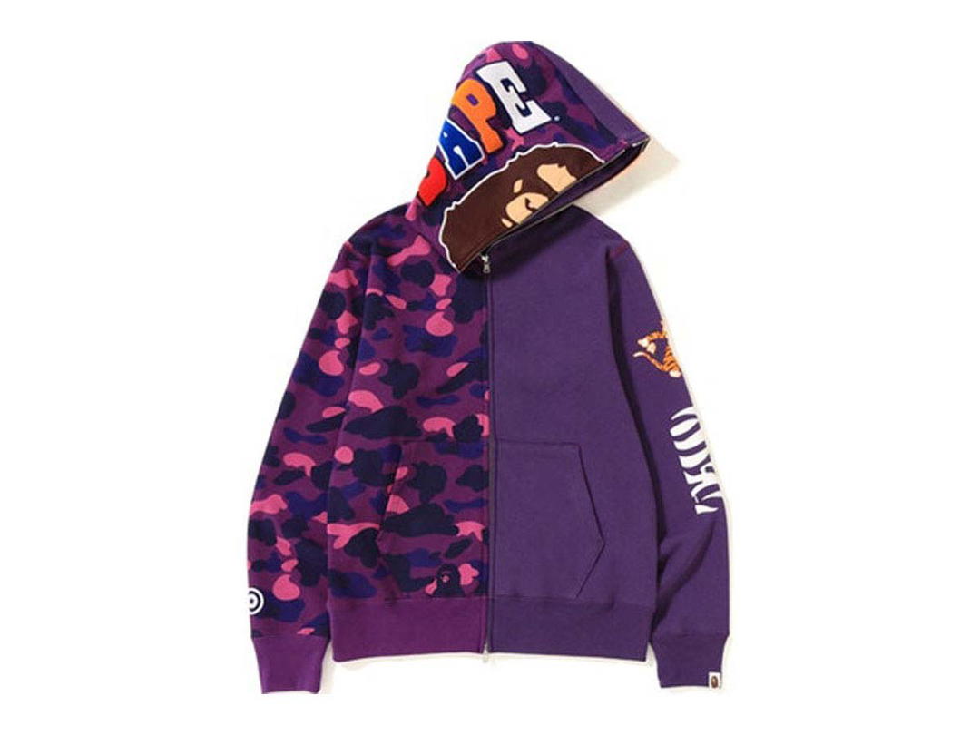 Bape Bape 2nd Ape Tiger Half Full Zip Hoodie Purple