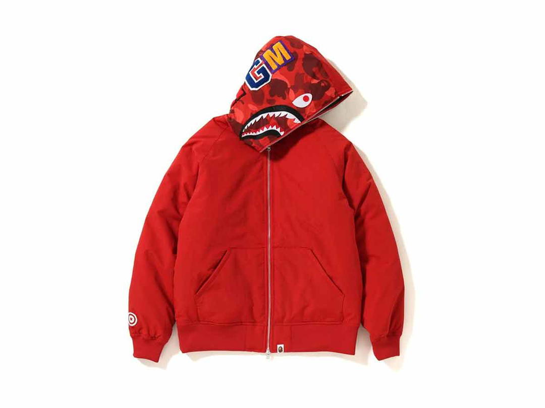 Bape BAPE Color Camo Shark Hoodie Down Jacket Red
