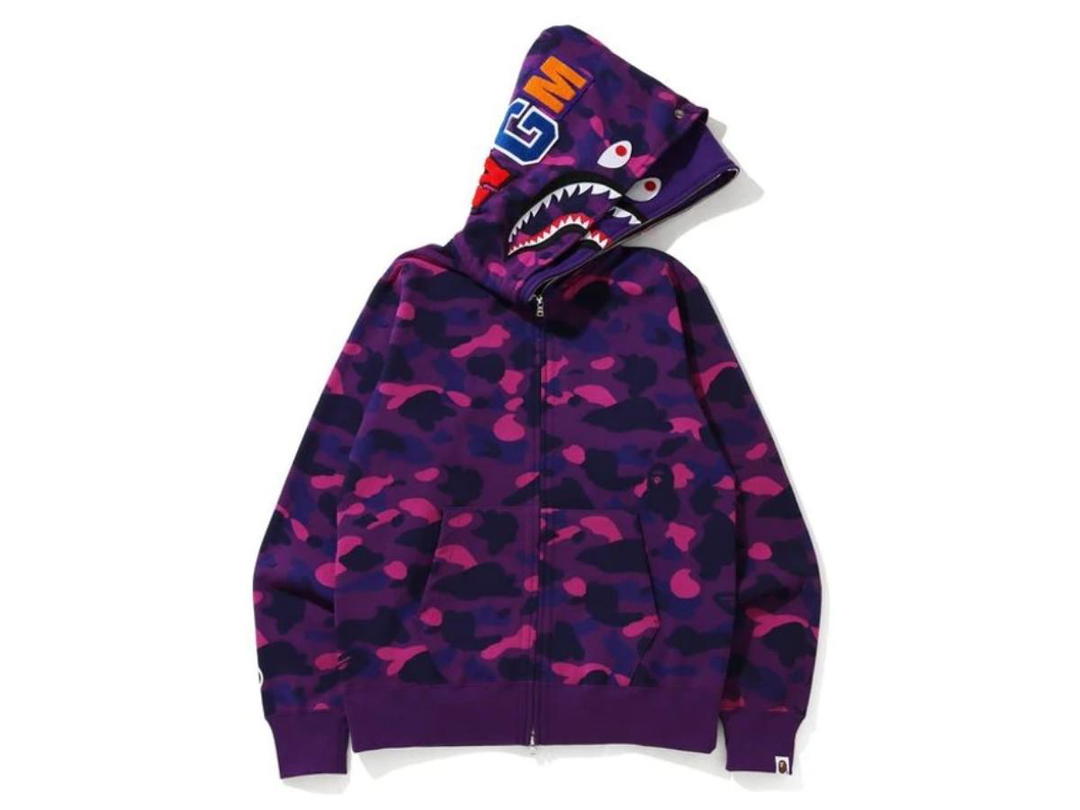 Bape BAPE Color Camo Shark Wide Full Zip Double Hoodie Purple