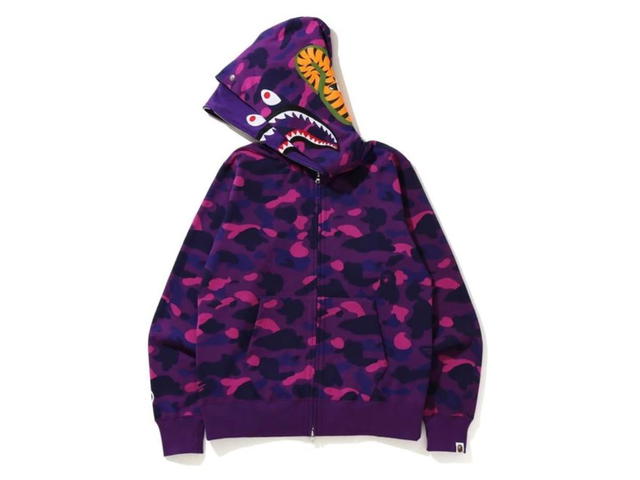 Bape BAPE Color Camo Shark Wide Full Zip Double Hoodie Purple - view 2