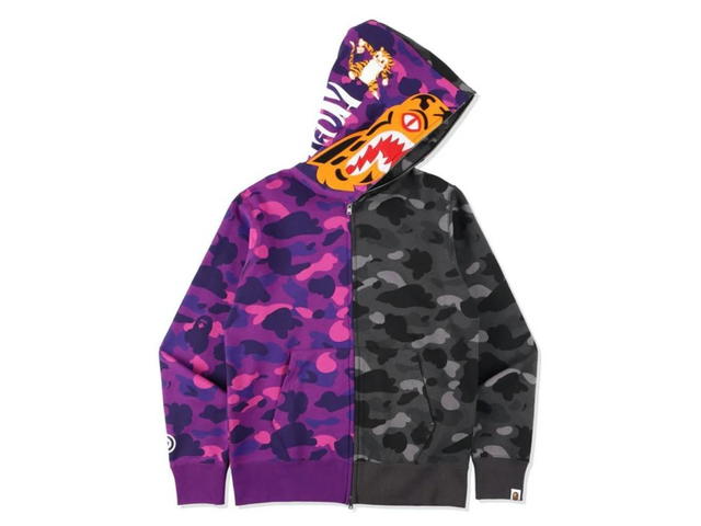 Bape BAPE Color Camo Tiger Shark Half Full Zip Hoodie Purple (SS21) - view 1