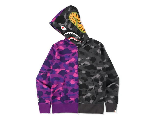 Bape BAPE Color Camo Tiger Shark Half Full Zip Hoodie Purple (SS21) - view 2