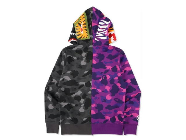 Bape BAPE Color Camo Tiger Shark Half Full Zip Hoodie Purple (SS21) - view 3