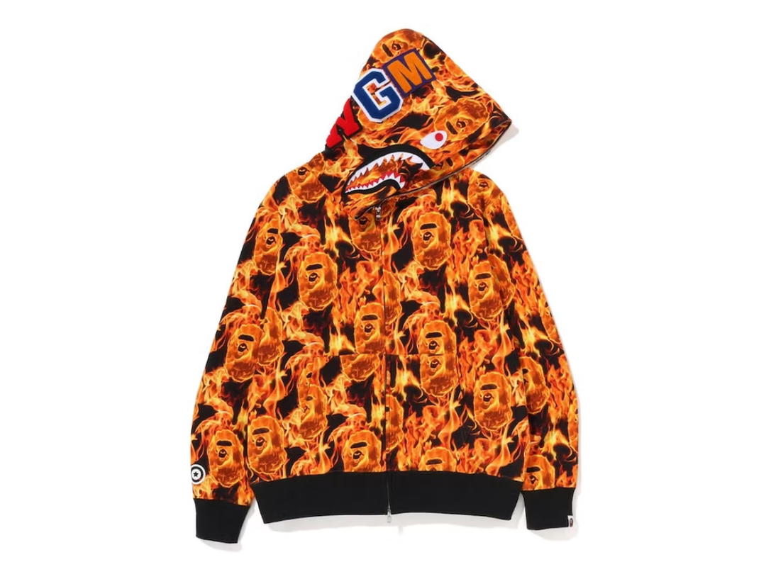Bape BAPE Flame Shark Full Zip Hoodie Orange