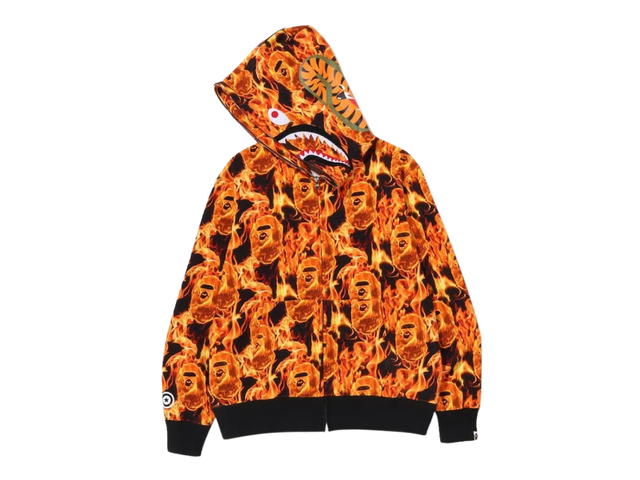 Bape BAPE Flame Shark Full Zip Hoodie Orange - view 2