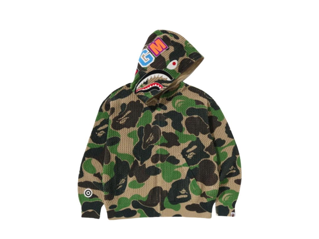 Bape Bape ABC Camo Crochet Relaxed Fit Shark Full Zip Hoodie Green