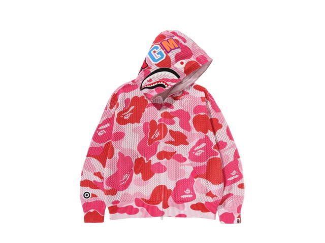 Bape Bape ABC Camo Crochet Relaxed Fit Shark Full Zip Hoodie Pink - view 1