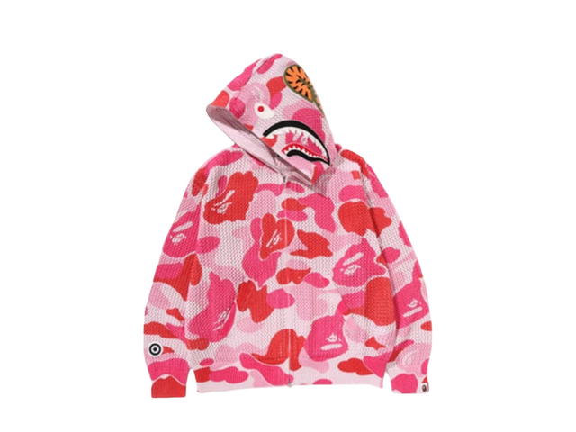 Bape Bape ABC Camo Crochet Relaxed Fit Shark Full Zip Hoodie Pink - view 2