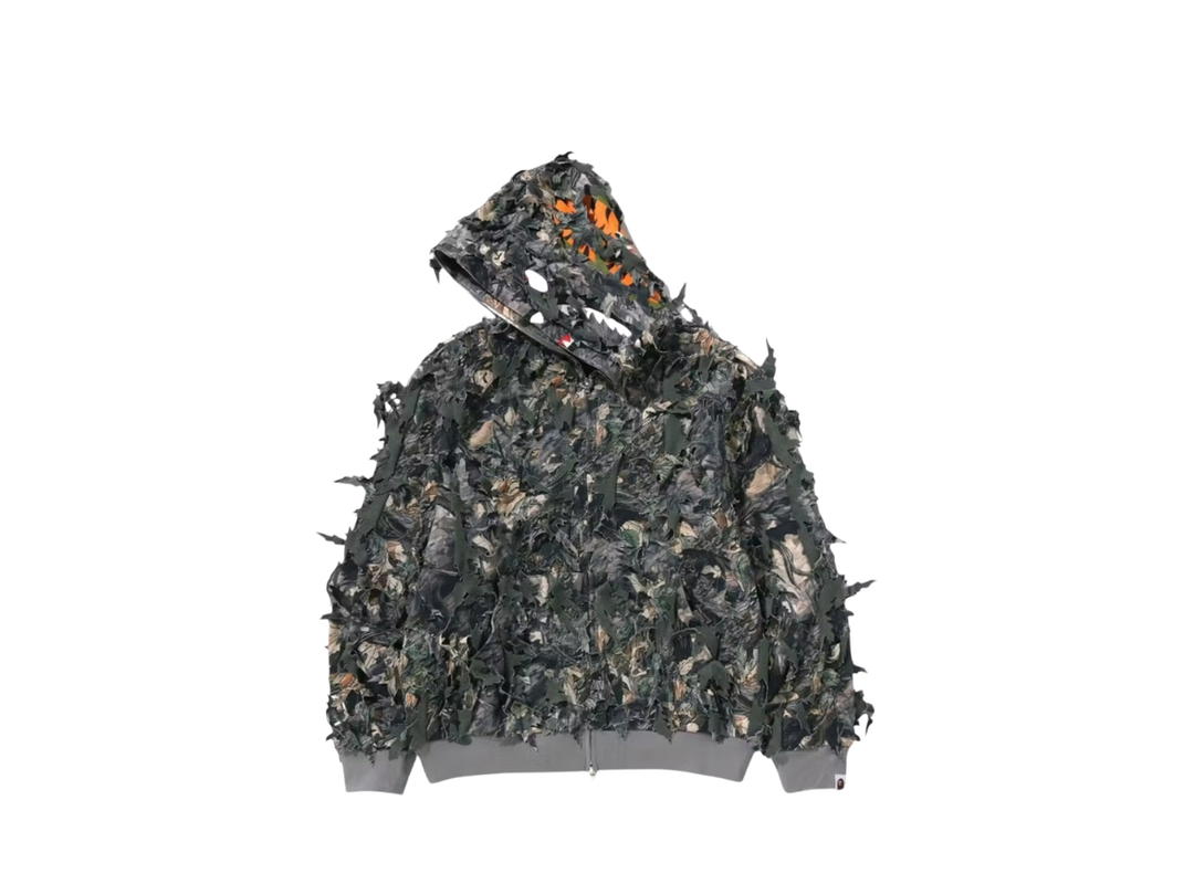 Bape BAPE Laser Cut Cropped Shark Full Zip Hoodie Tree Edge Camo