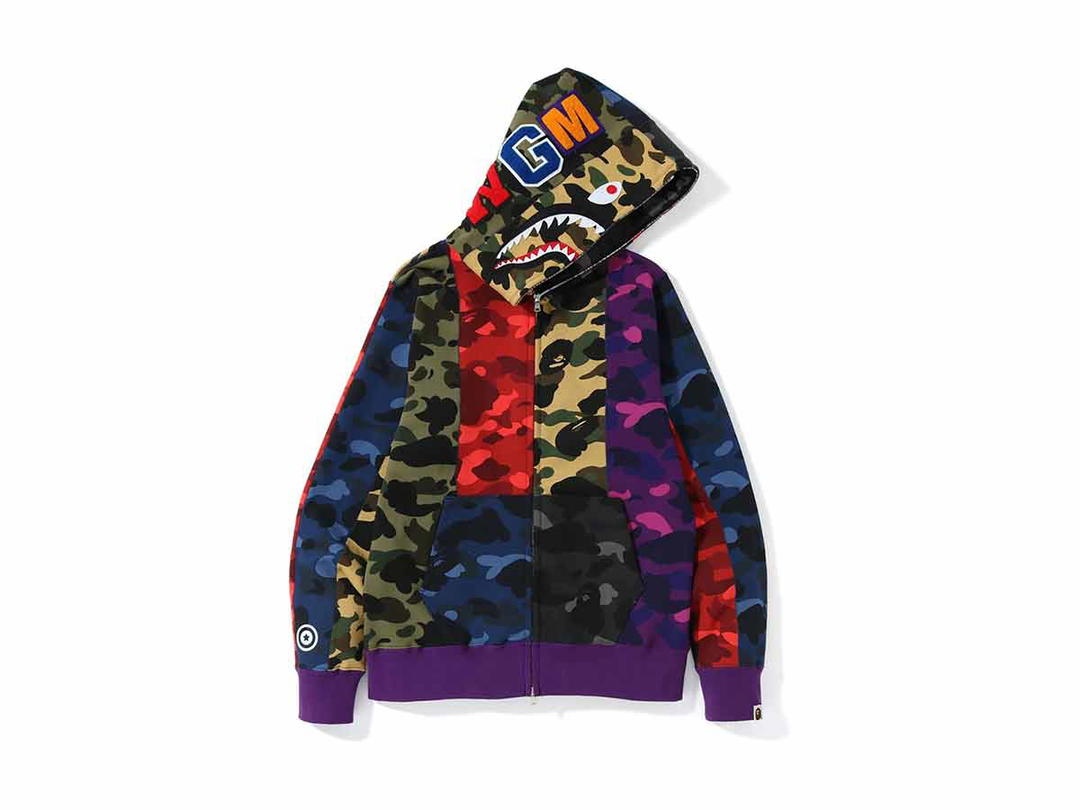 Bape BAPE Mix Camo Crazy Shark Full Zip Hoodie Multi