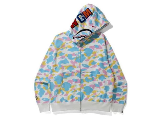 Bape Bape New Multi Camo Shark Relaxed Full Zip Hoodie White - view 1