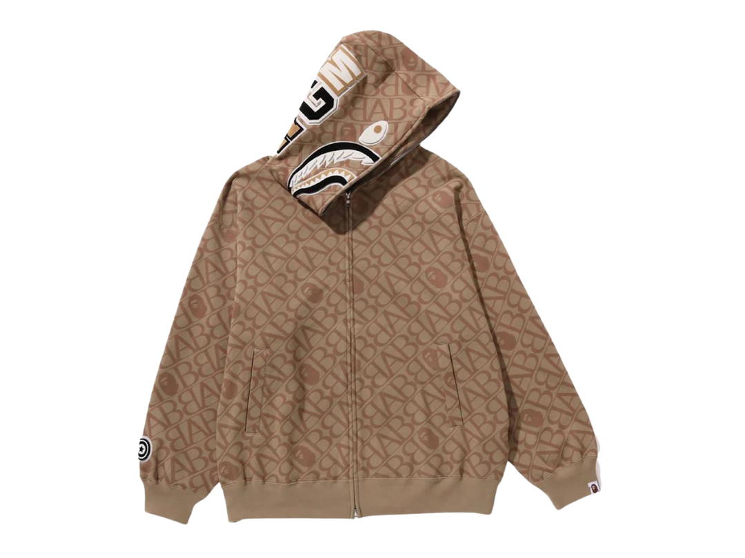 A Bathing Ape BAPE Sport Monogram Shark Hoodie Beige