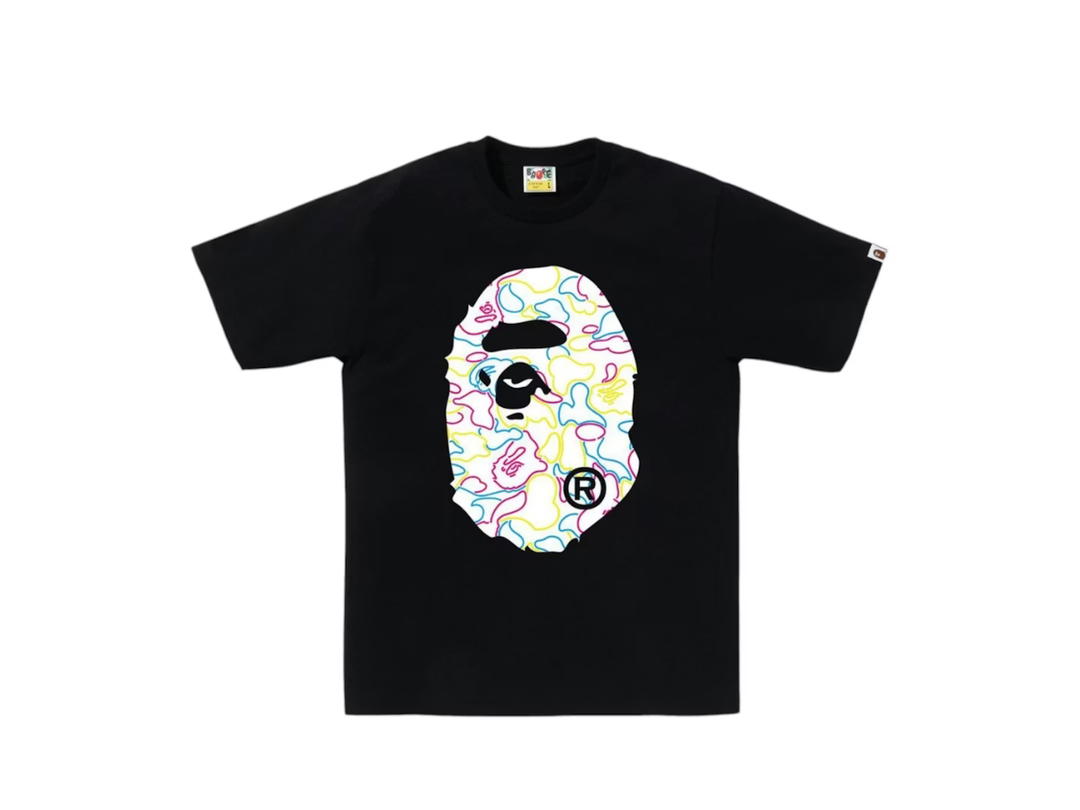 Bape Bape Neon Camo Big Ape Head Tee Black